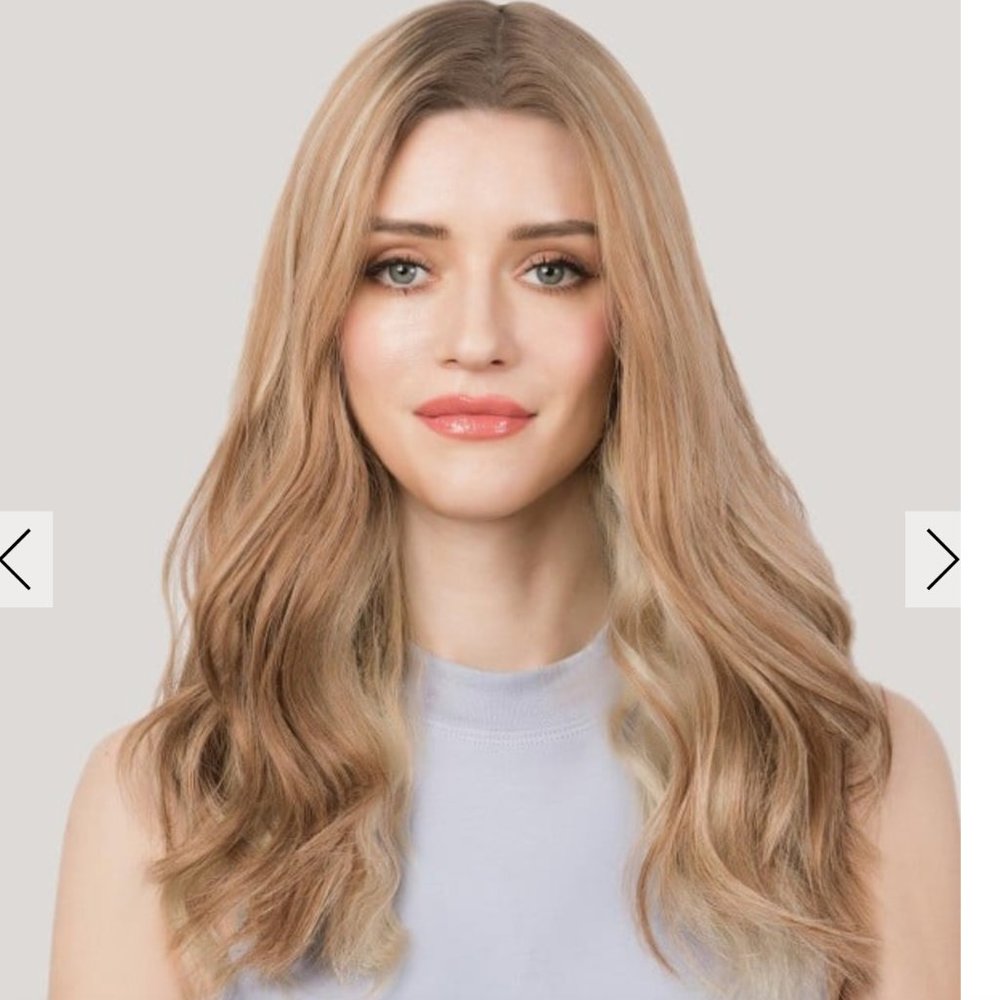 UNIWIGS 16” Aura Human Hair Topper. 7.5 x 7.5” base. Almond Frost AND clip pony